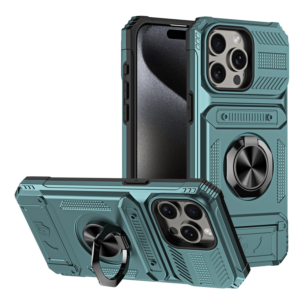 Magnetic Phone Case with Hidden Ring Holder and Card Slot