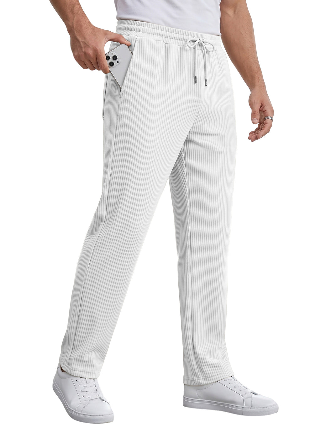 Men's Striped High Waist Wide Leg Straight Pants Casual Trousers