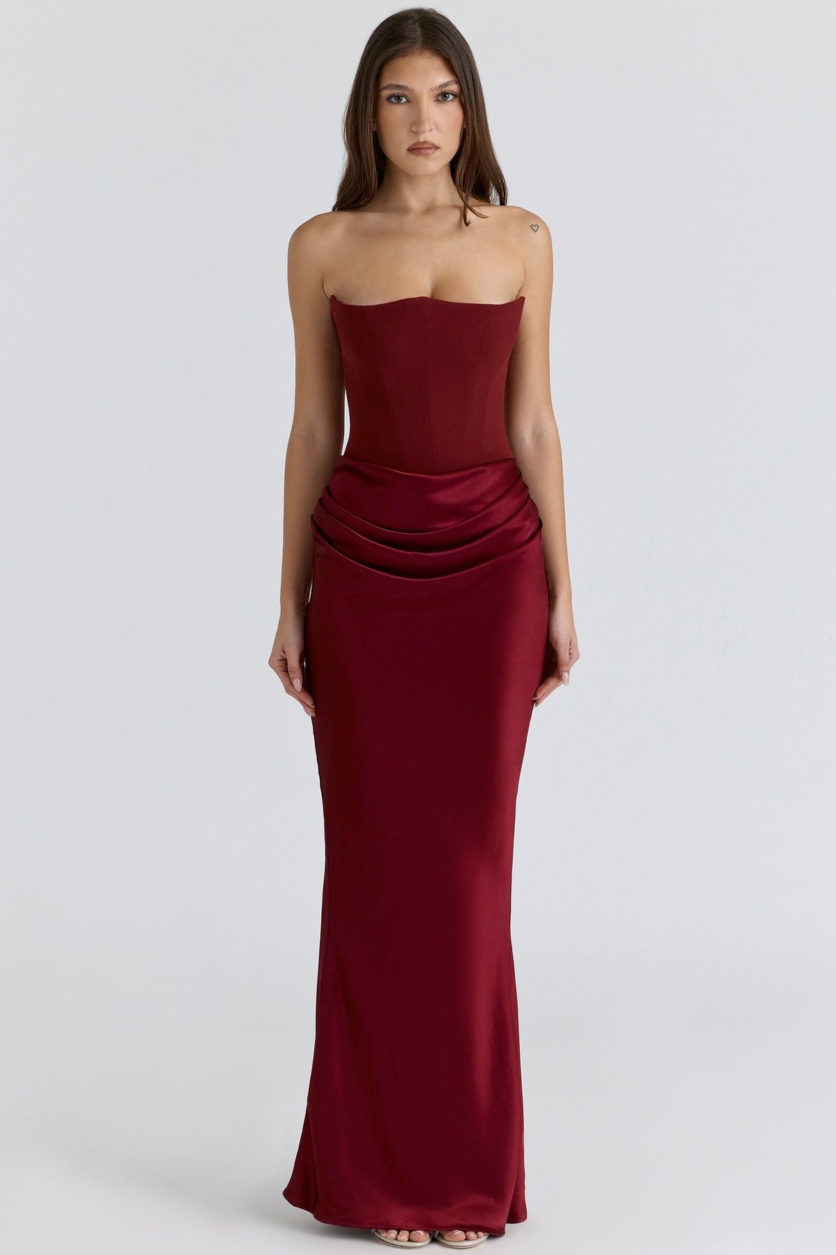 Women's Off-Shoulder Corset Pleated Bodycon Satin Maxi Dress