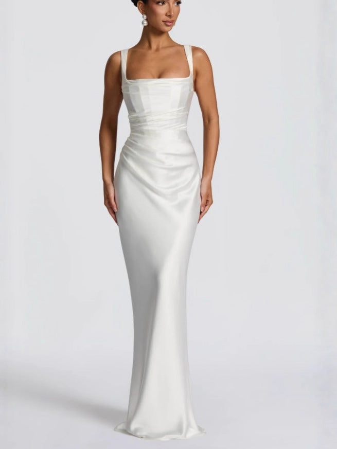 Elegant Square Neck Fishtail Evening Dress