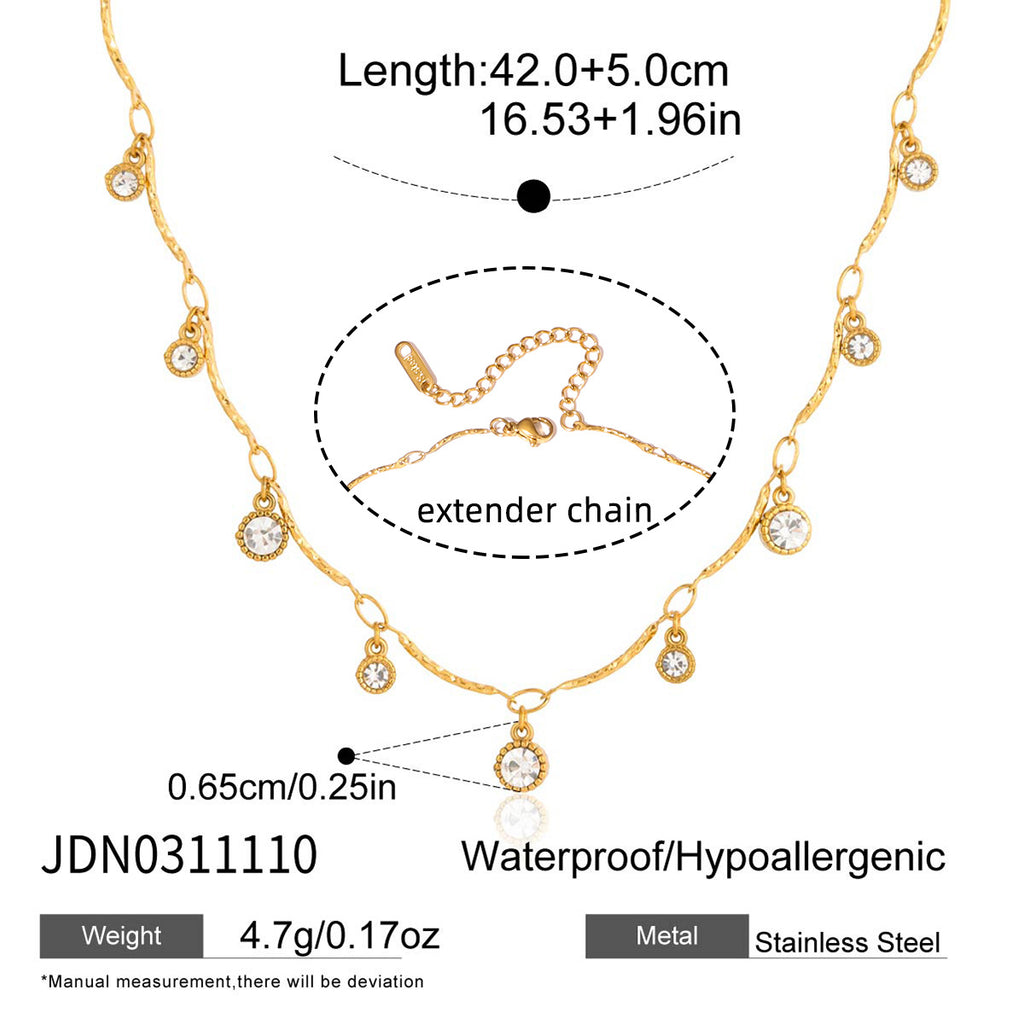 18K Gold Plated Stainless Steel Rhinestone Flower Pendant Necklace for Women