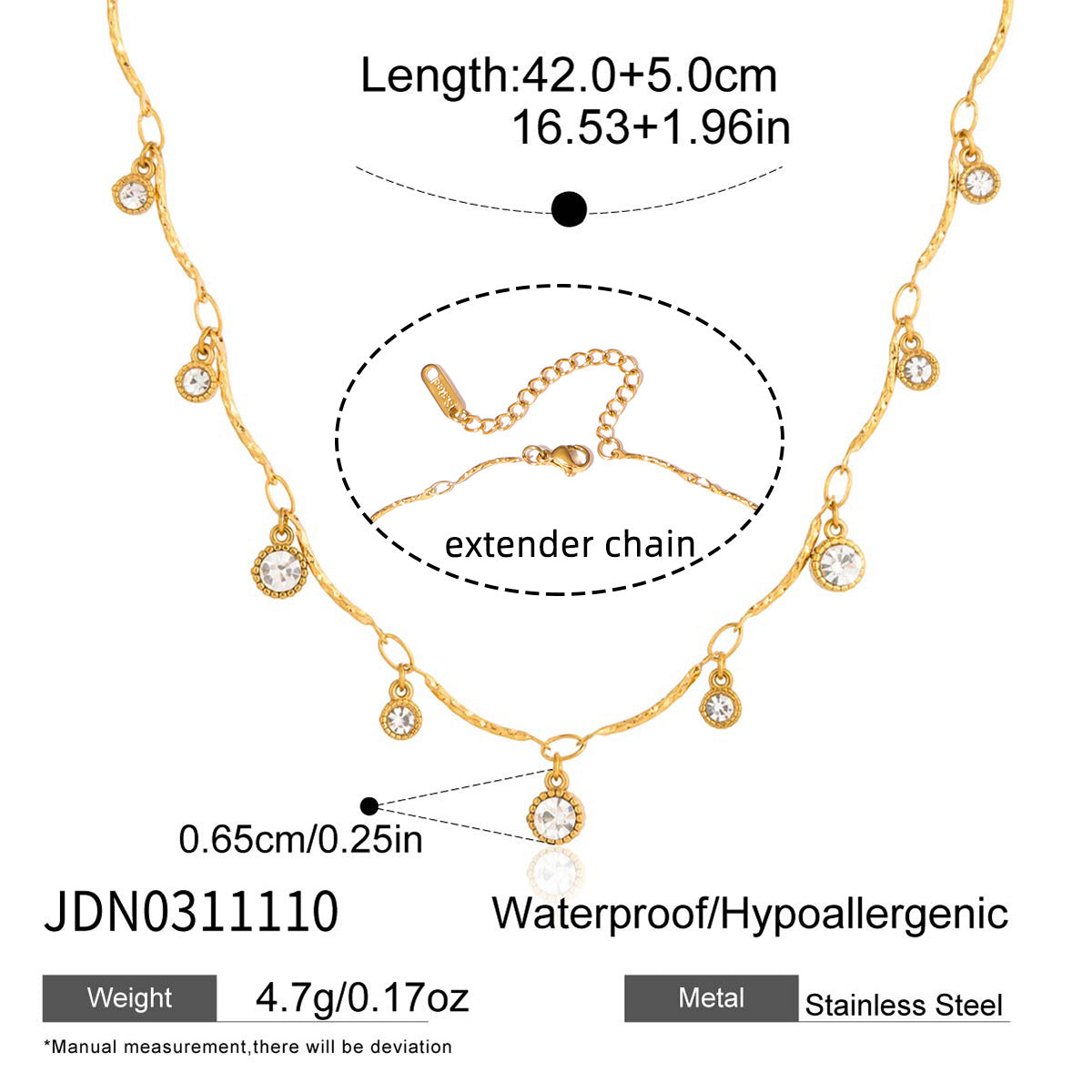 18K Gold Plated Stainless Steel Rhinestone Flower Pendant Necklace for Women