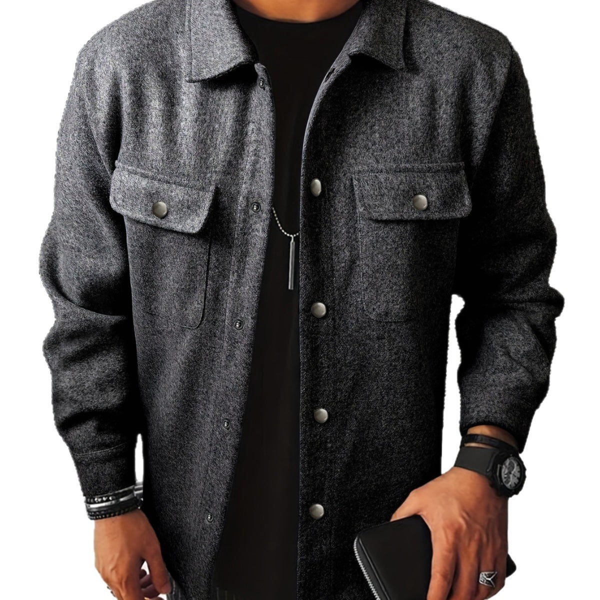 Men's Brushed Polyester Lapel Windproof Casual Jacket
