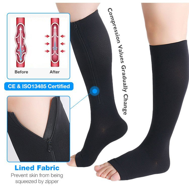 Zipper Mid-Calf Compression Socks for Travel Sports Anti-Slip