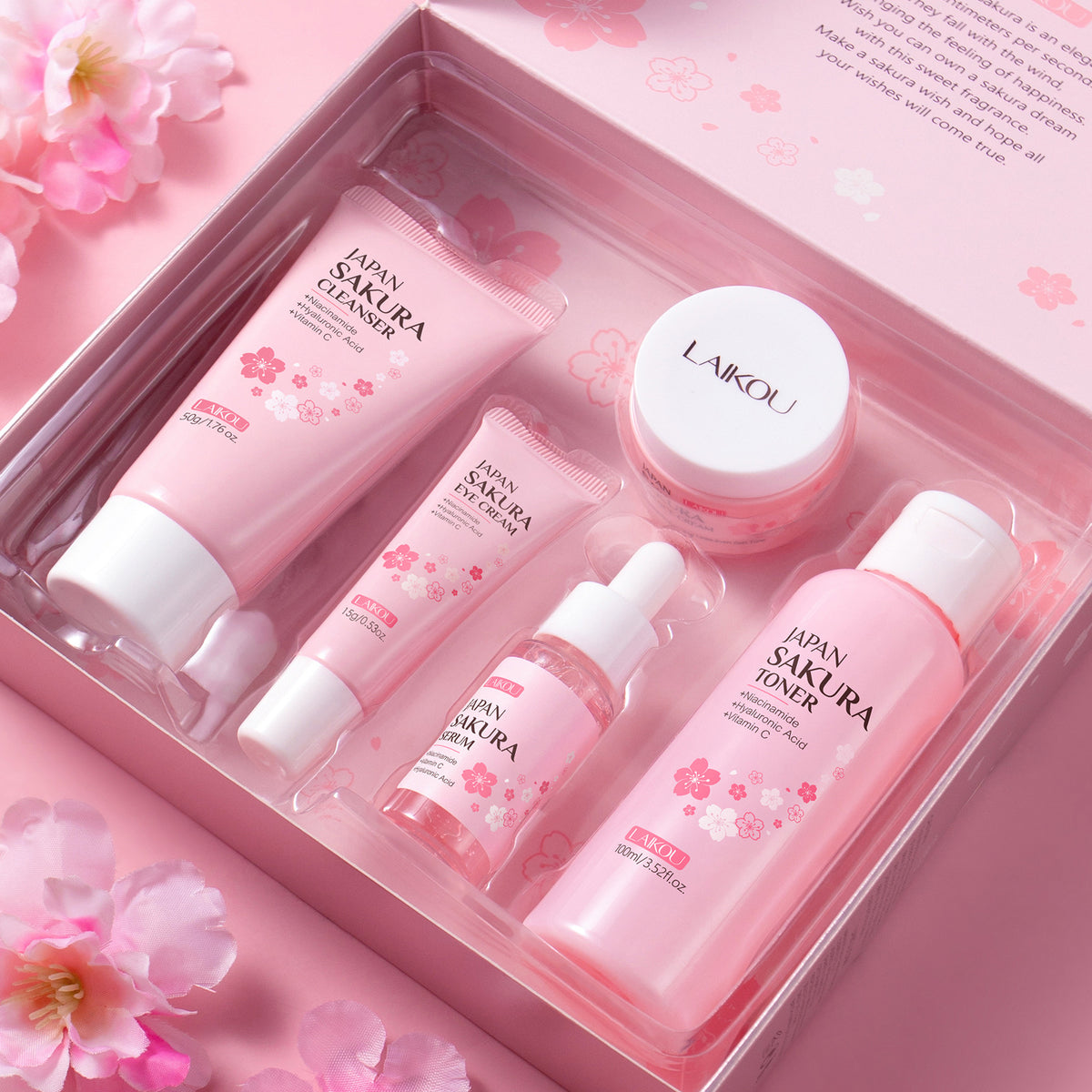 Laikou Japanese Sakura Hydrating Skincare Set 5-Piece Gift Box