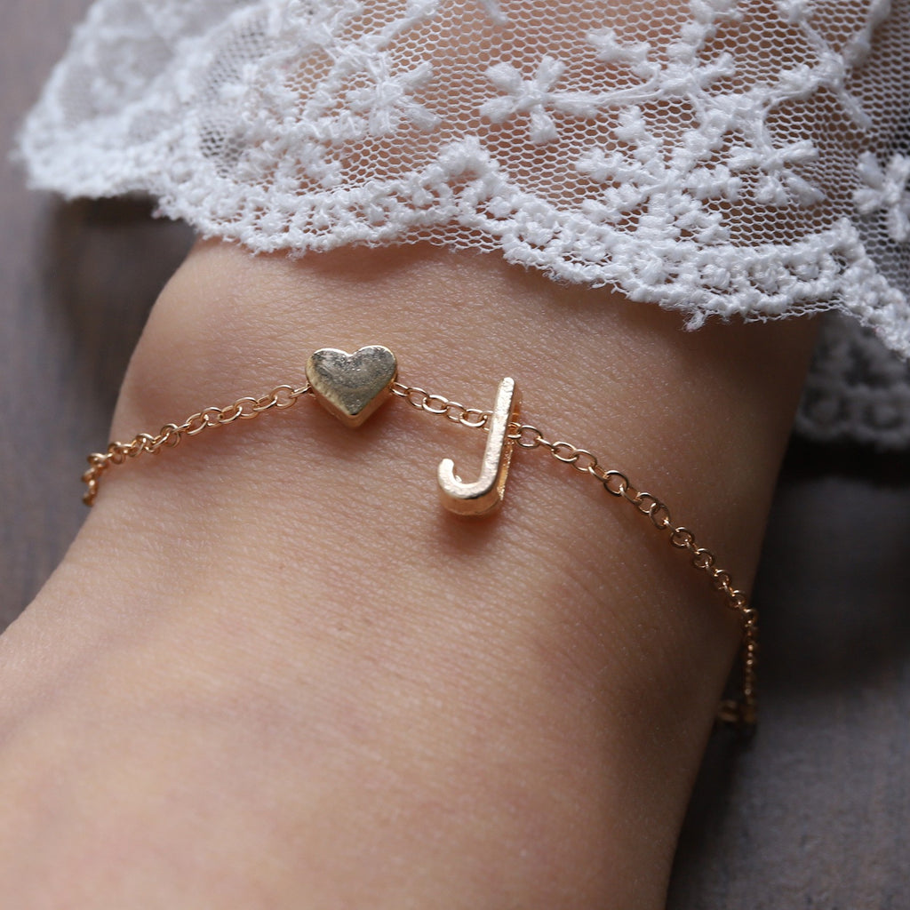 Heart Letter Necklace and Bracelet Set