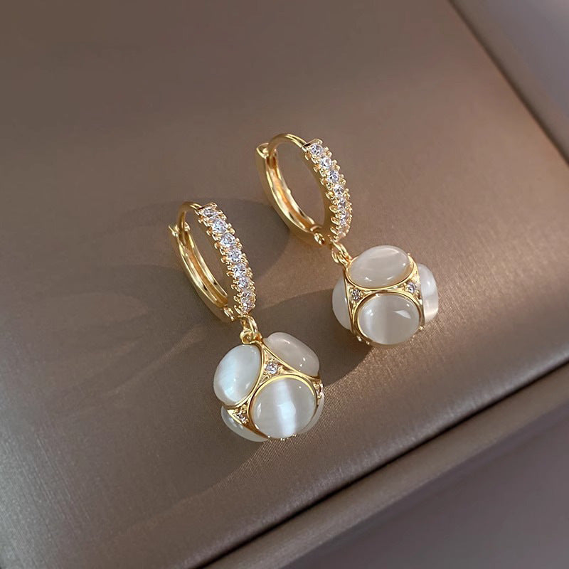Cat's Eye Stone Geometric Metal Ear Buckle Earrings for Women
