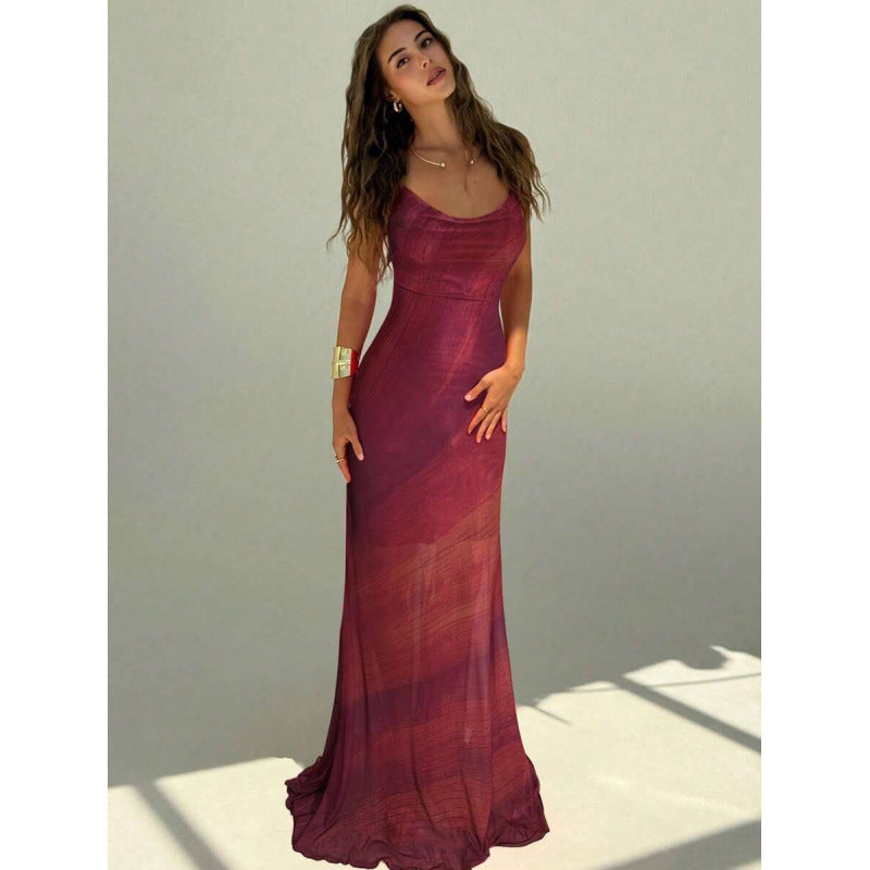 Gradient Print Backless Dress