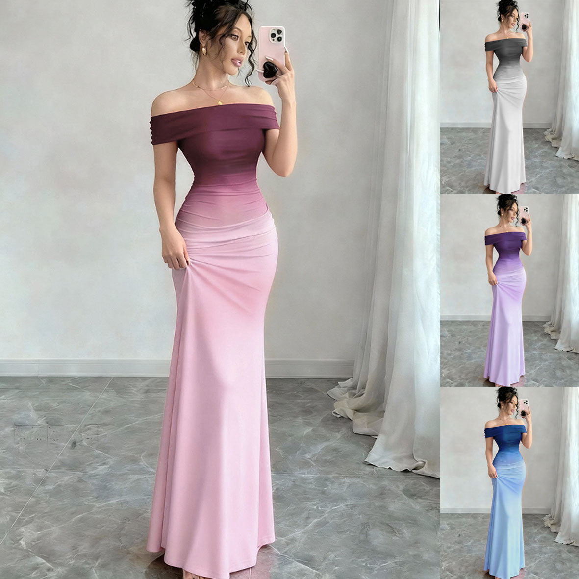 Gradient Sleeveless Bodycon Long Dress
