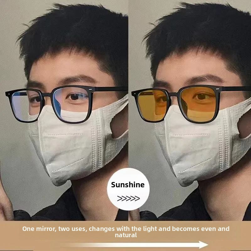 Black square-framed photochromic glasses