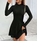Women's Slim Fit Solid Color Long Sleeve Knitted Dress