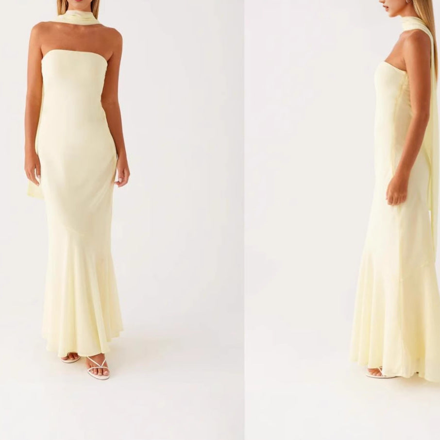 Satin Backless Floral Print Dress