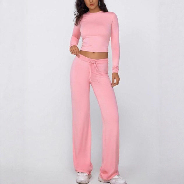 Womens Casual Pullover and Wide-Leg Pants Set