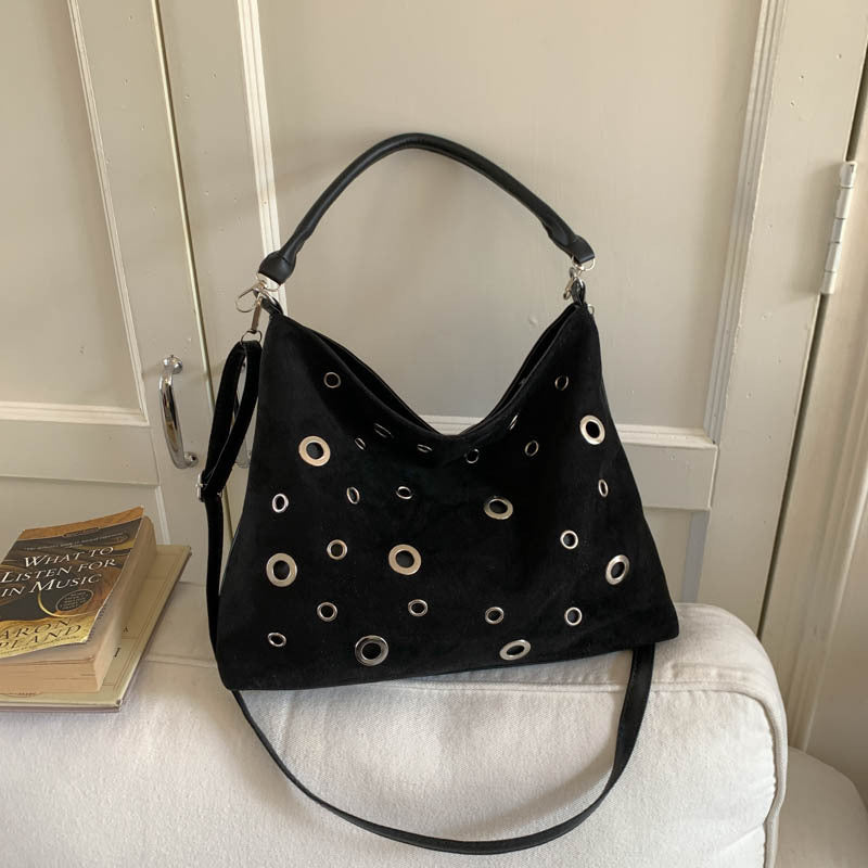 Retro Rivet Deerskin Embossed Shoulder Tote Bag