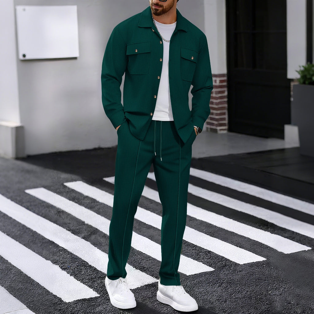 Waffle-pattern long-sleeve pants
