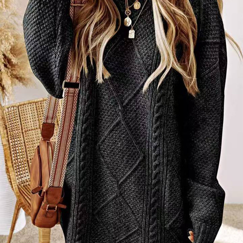Women's Arctic Velvet Twist Pattern Mid-Length Loose Pullover Sweater