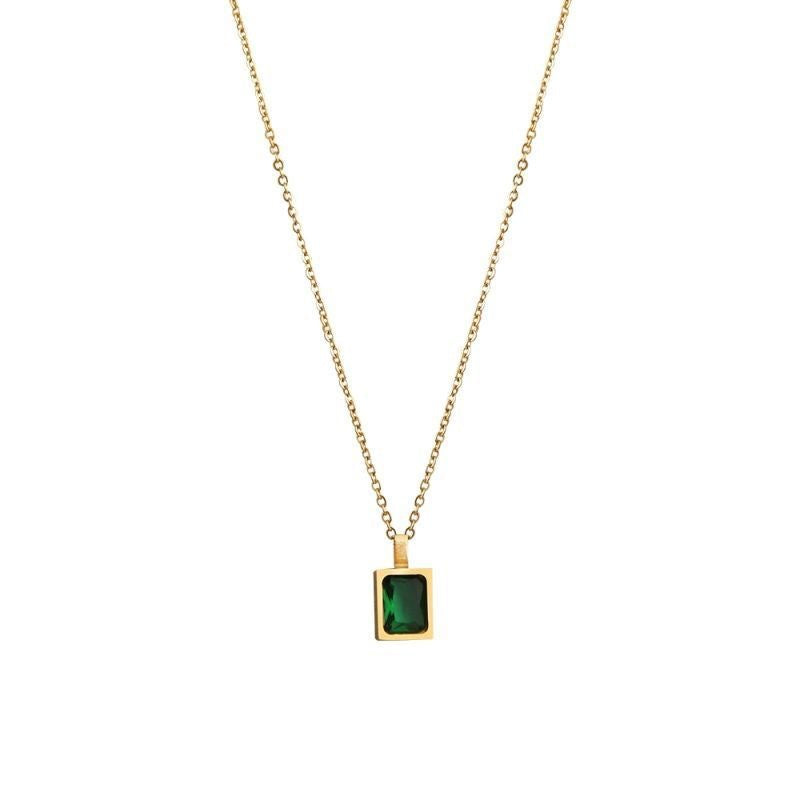 Geometric Emerald Pendant Titanium Steel Necklace