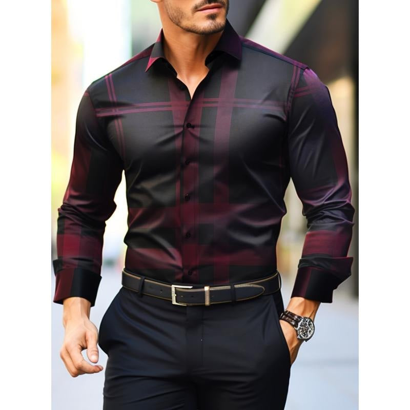 Digital Print Long-Sleeve Men's Slim-Fit Casual Shirt