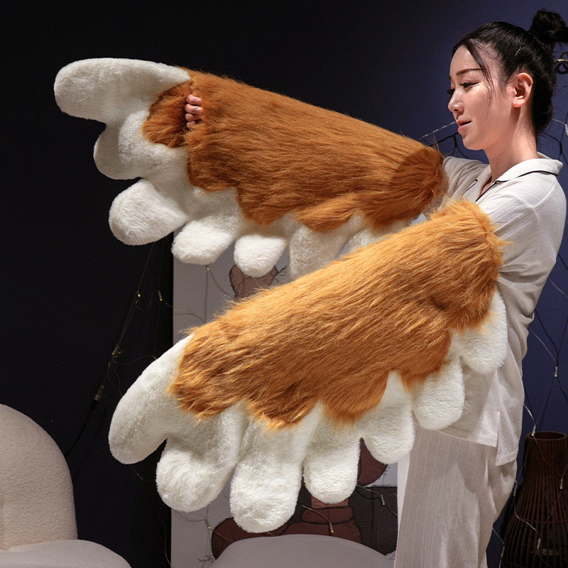 Kawaii Cat Paw Thickened Plush Winter Gloves and Wings Costume Accessories Set