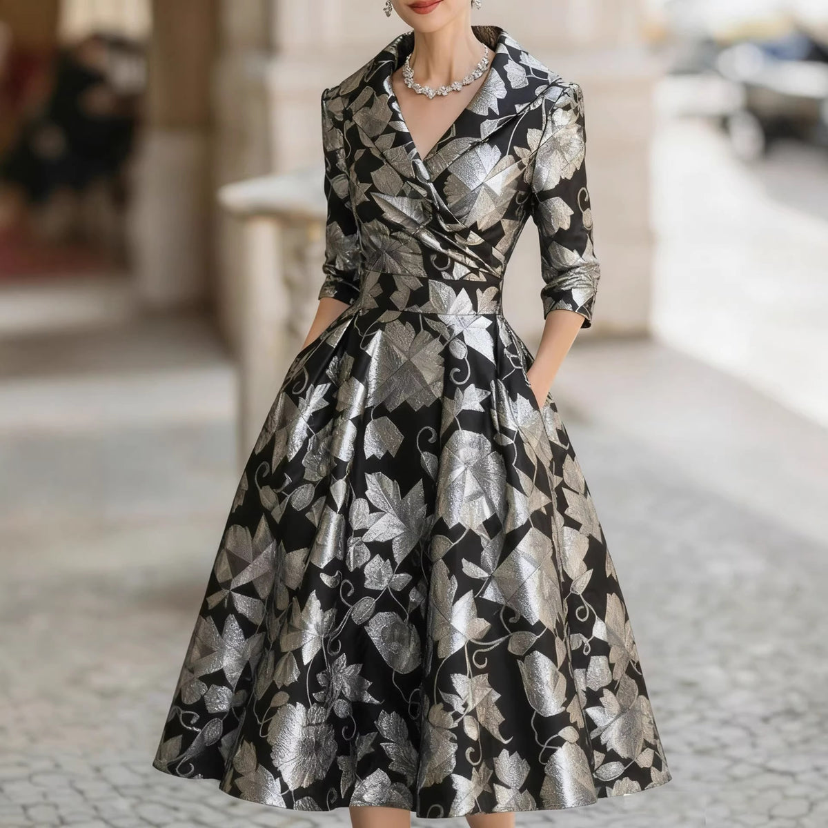 V-neck dress 3D digital printing elements fashion personality waist skirt