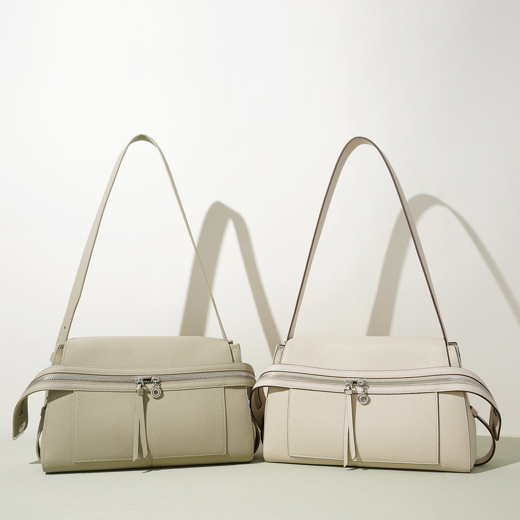 Elegant genuine leather shoulder bag in Kelly style