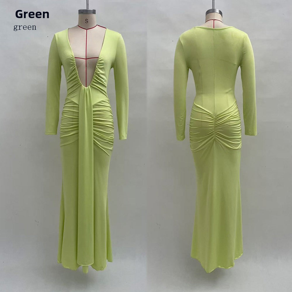 Elegant Solid Color Fishtail Dress