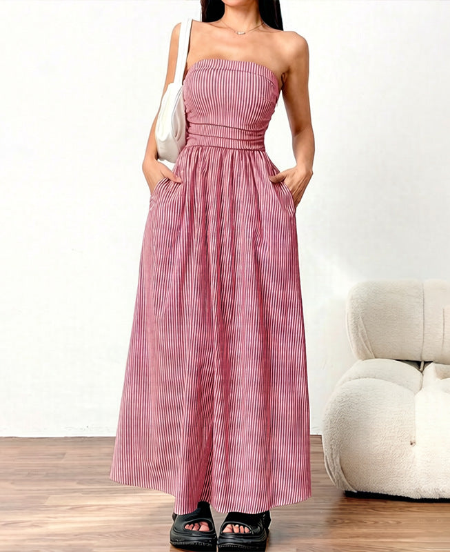 Tube Top Flap Pocket A-Line Dress