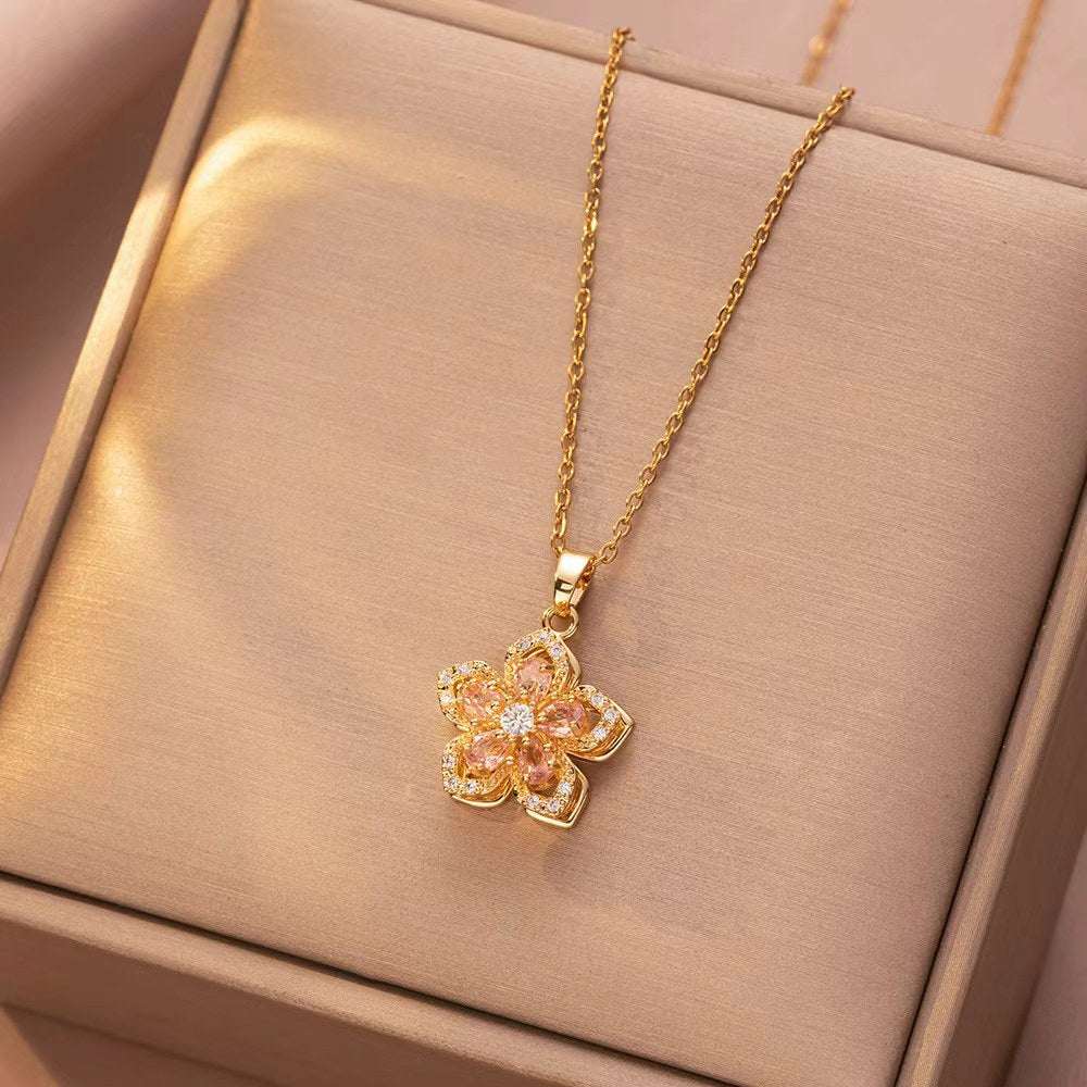 Rotating Bauhinia Flower Zircon Necklace