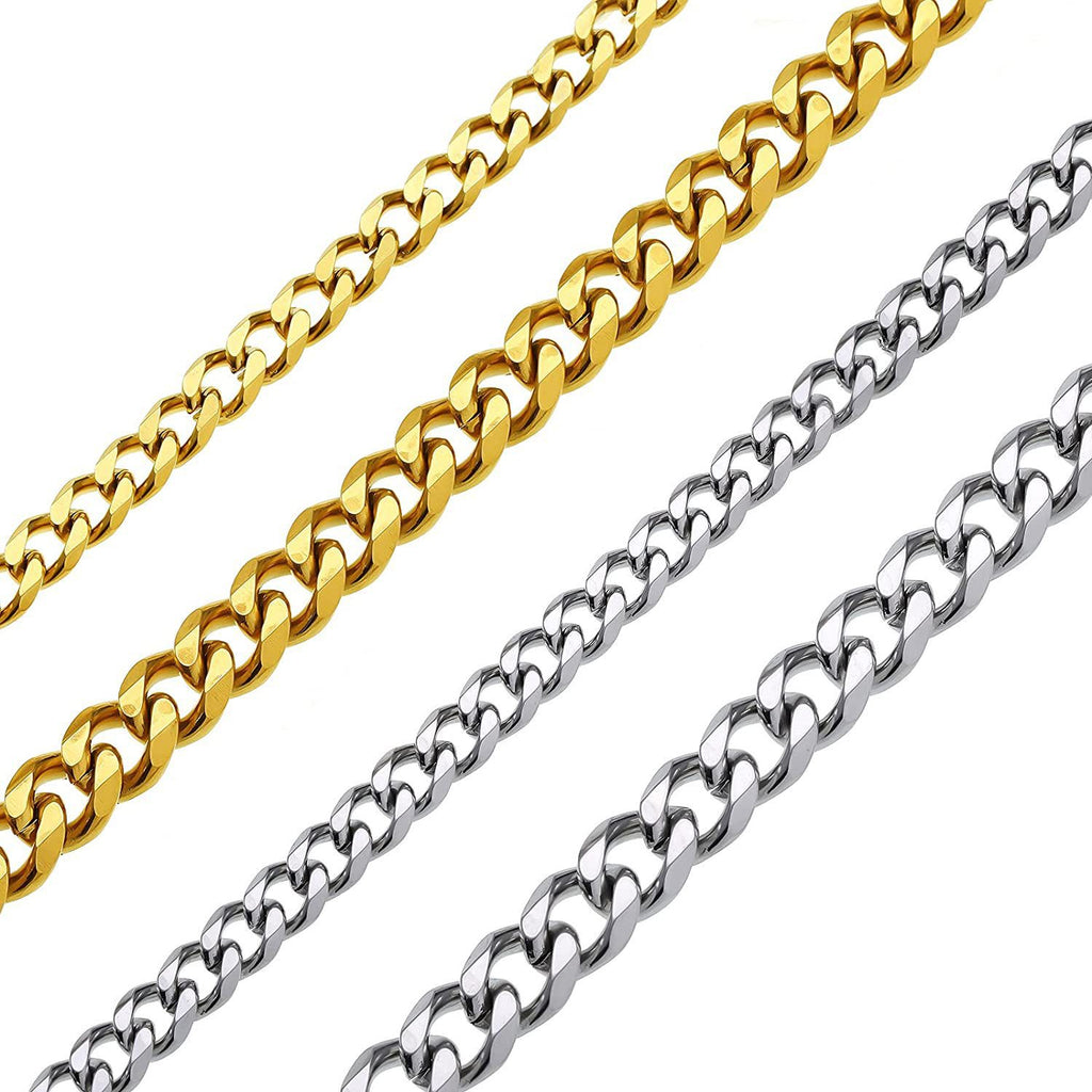 Six-Sided Mill Cuban Chain Necklace Bracelet Stainless Steel Hip Hop Jewelry