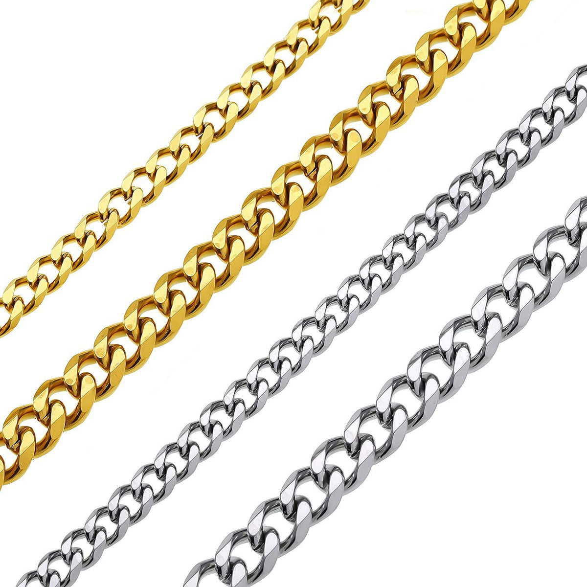 Six-Sided Mill Cuban Chain Necklace Bracelet Stainless Steel Hip Hop Jewelry