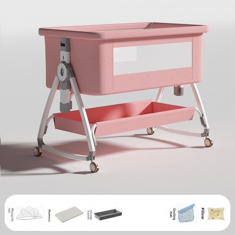 Baby Crib Multifunctional Mobile Foldable Changing Table Splicing Large Bed