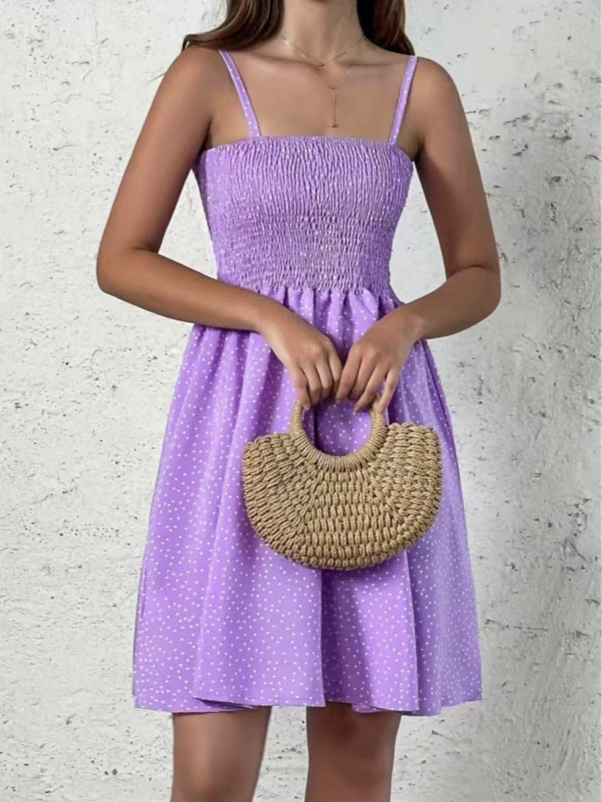 Dot-patterned slingback mini dress