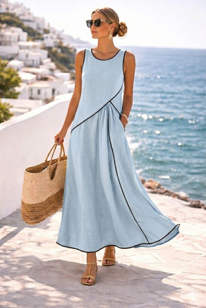 Contrast Hem A-Line Sleeveless Long Dress