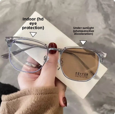 Retro Half-Frame Glasses with Anti-Blue Light Lenses