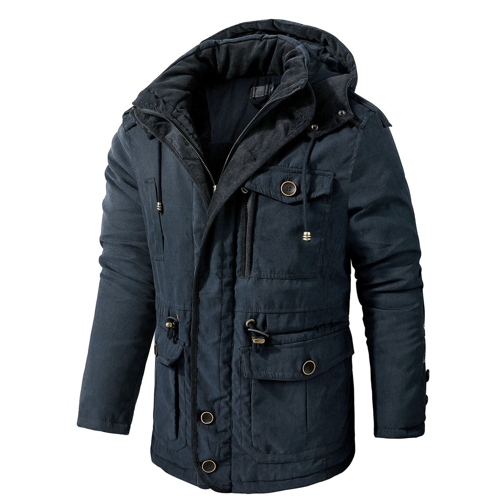 Men's Lambswool Blend Hooded Vest Thickened Multi-Pocket Sleeveless Jacket