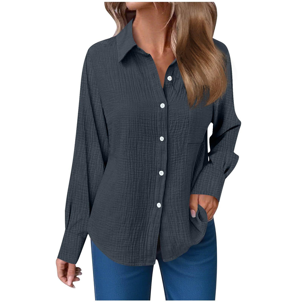 Solid Color Soft Cotton and Linen Casual Shirt Sleeve Button Long Sleeve Shirt
