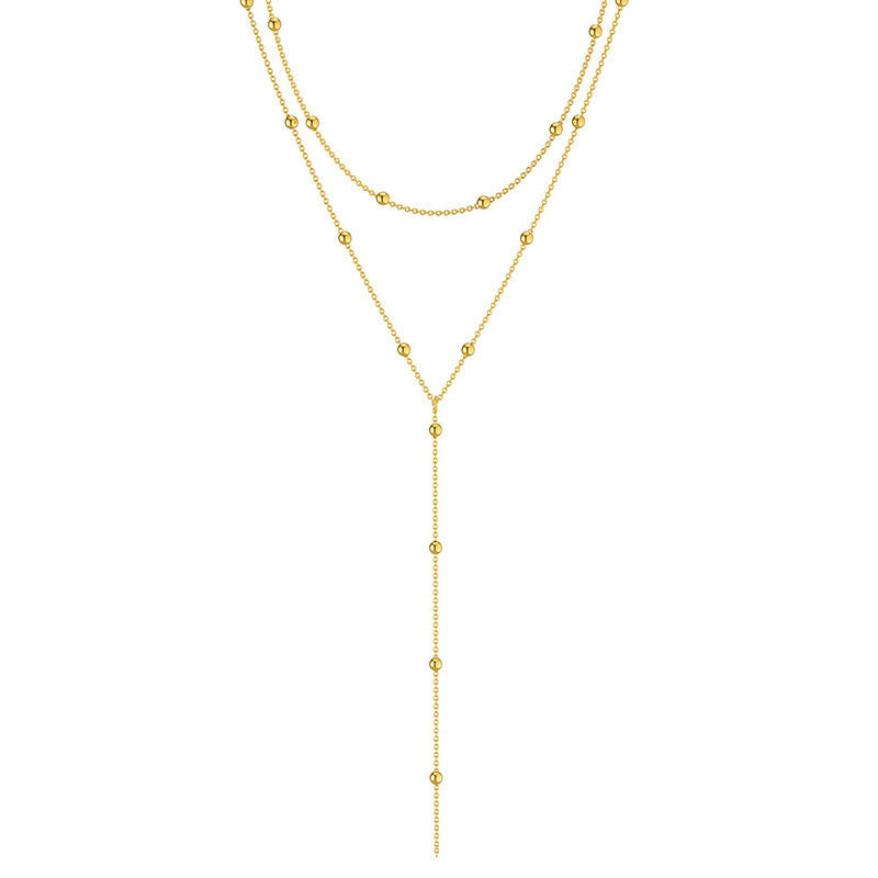 Layered Y-Shaped Tassel Bead Necklace