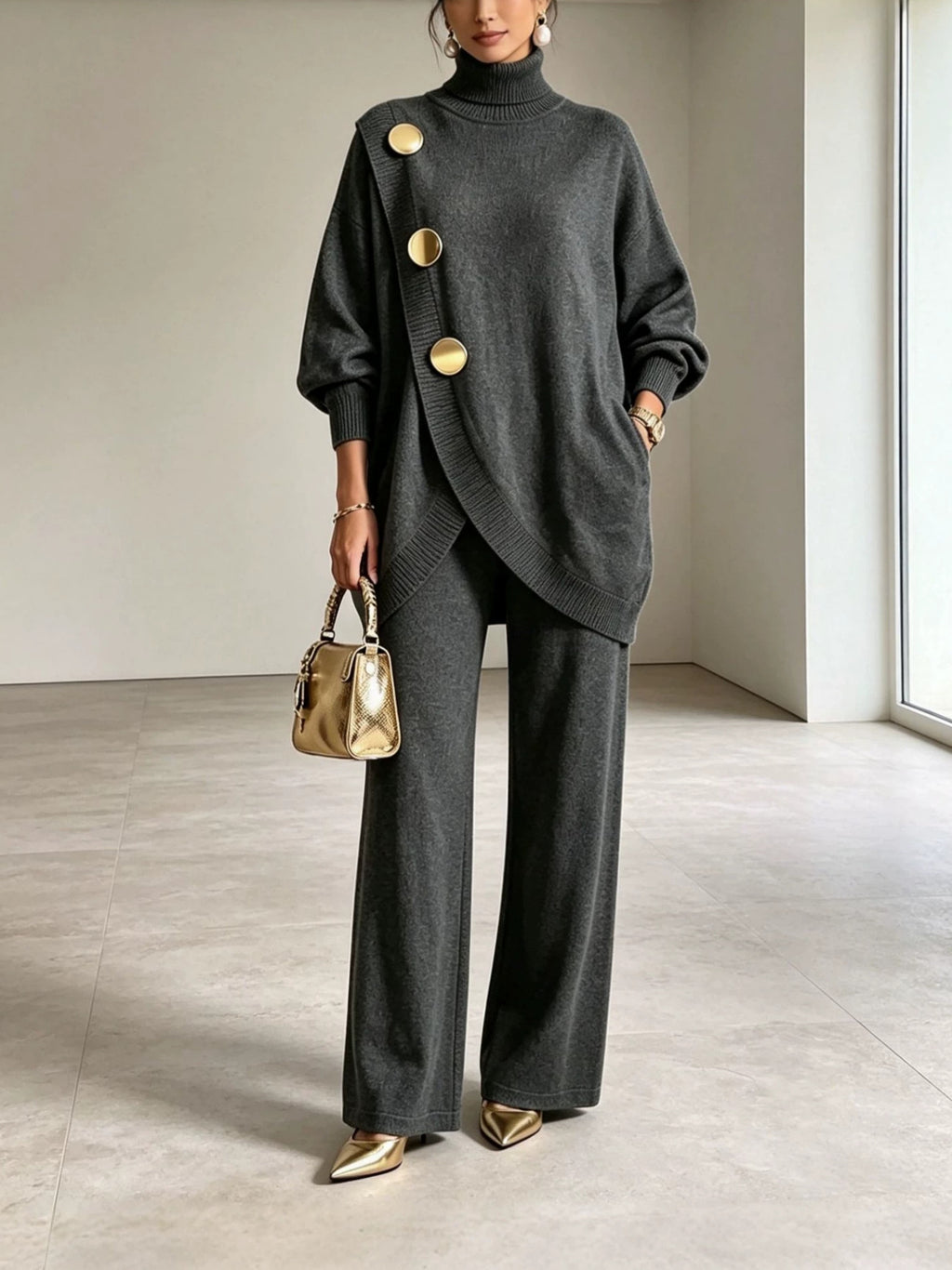 Womens High Neck Knit Two Piece Set