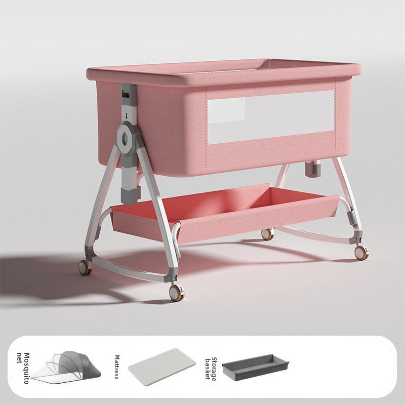 Baby Crib Multifunctional Mobile Foldable Changing Table Splicing Large Bed