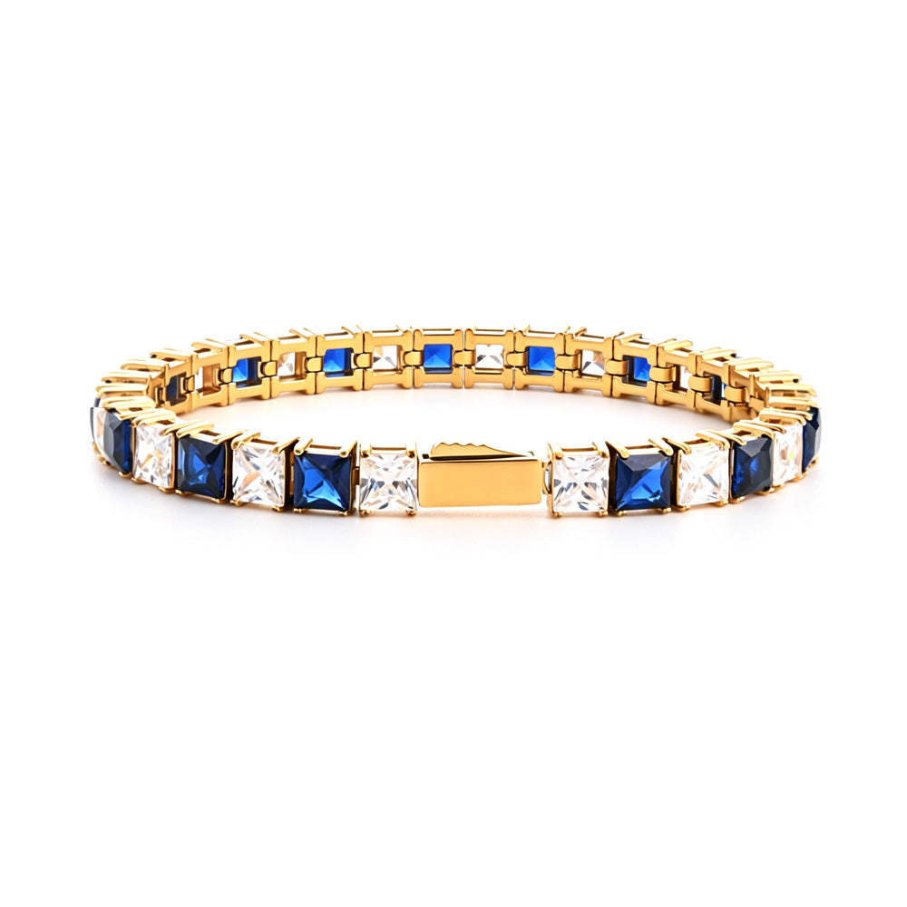 Stainless Steel Tennis Chain Bracelet Square Zircon Light Luxury Jewelry