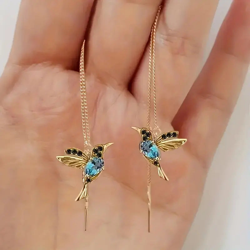 Hummingbird Animal Earrings with Zirconium Details
