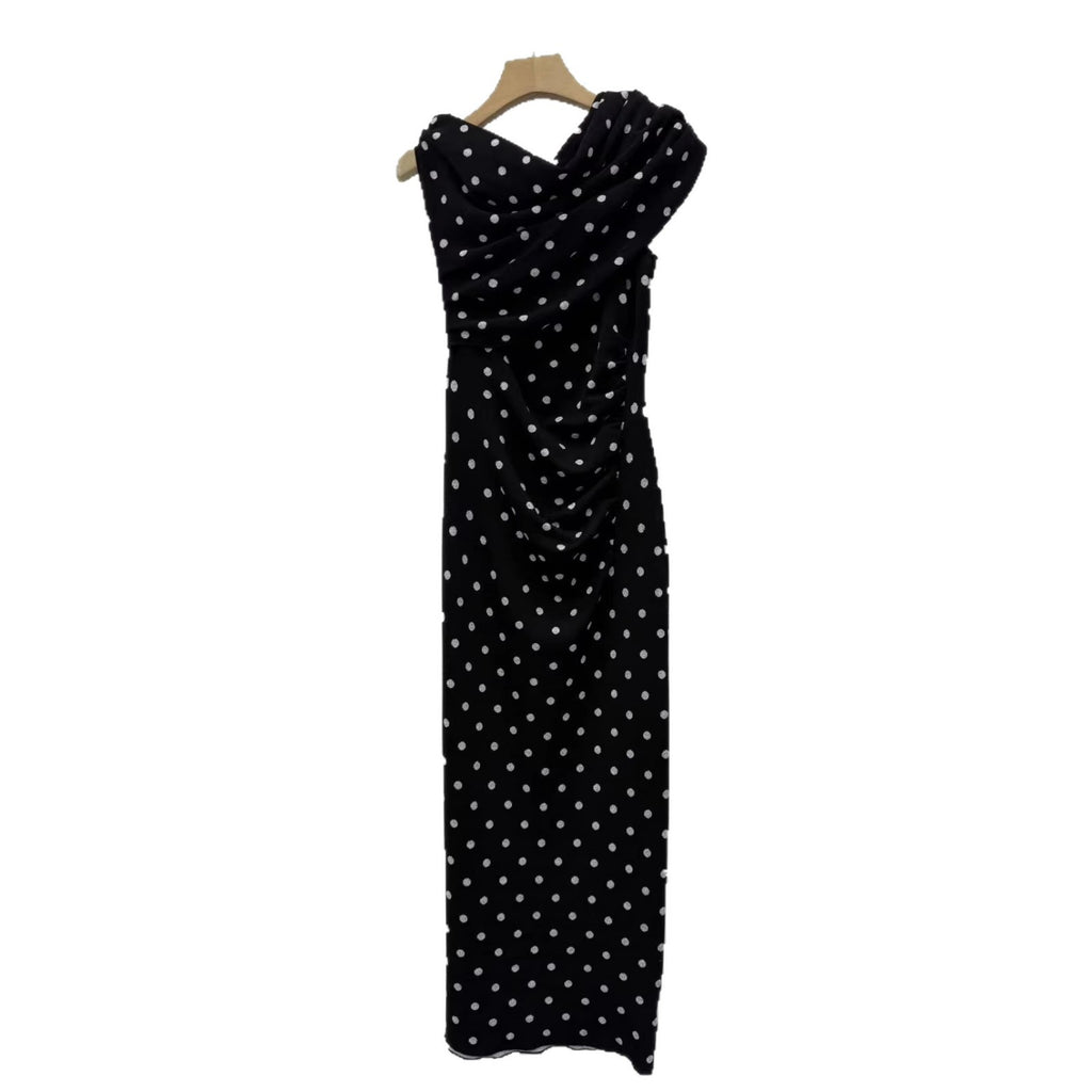 French Style Polka Dot Knit Long Dress
