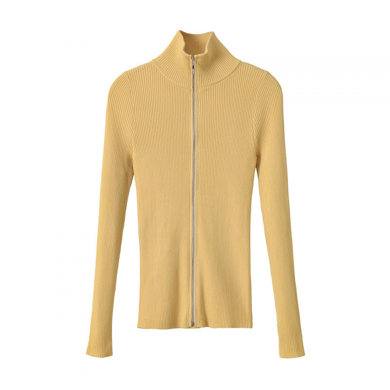 Women Ribbed Knit Stand Collar Slim Fit Sweater