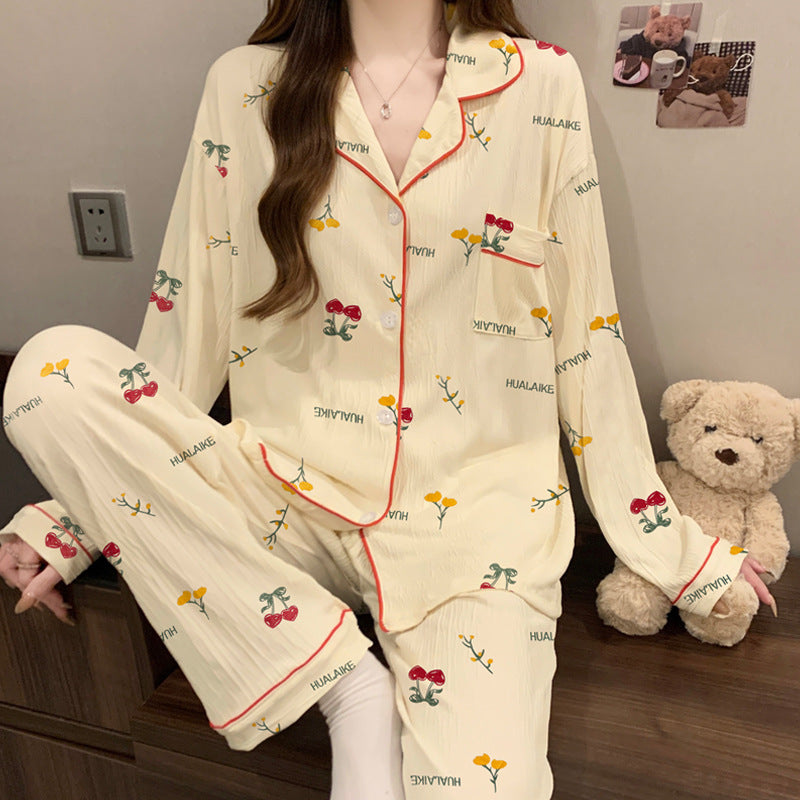 Womens Long Sleeve Pajama Set with Bow Design