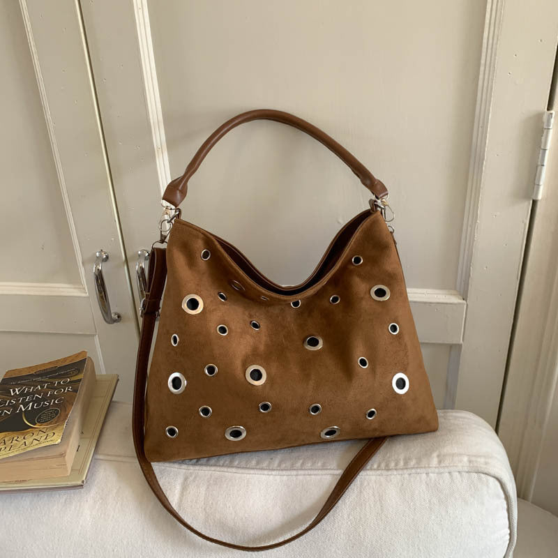 Retro Rivet Deerskin Embossed Shoulder Tote Bag