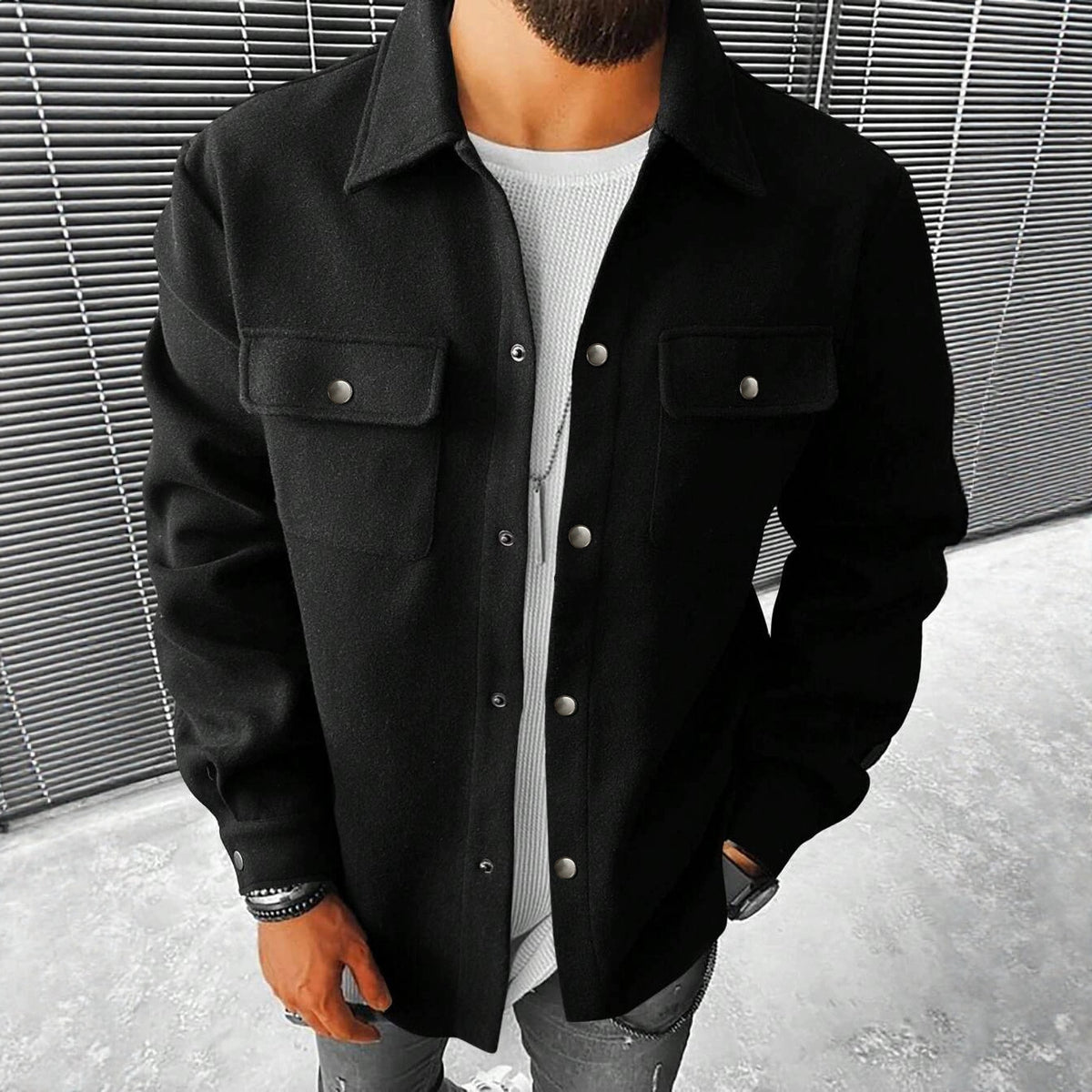 Men's Brushed Polyester Lapel Windproof Casual Jacket