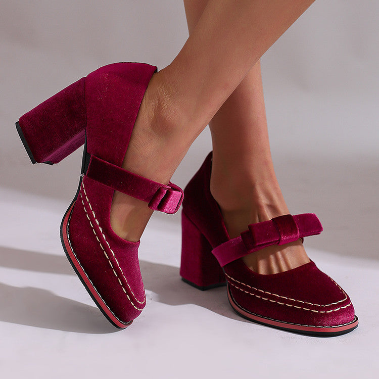 Fashion High Heels with Bowknot Slip On Round Toe Pumps