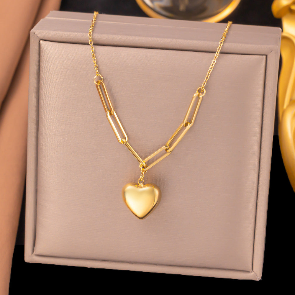 Titanium Steel Heart-Shaped Necklace for Women Fashion Heart Pendant Necklace