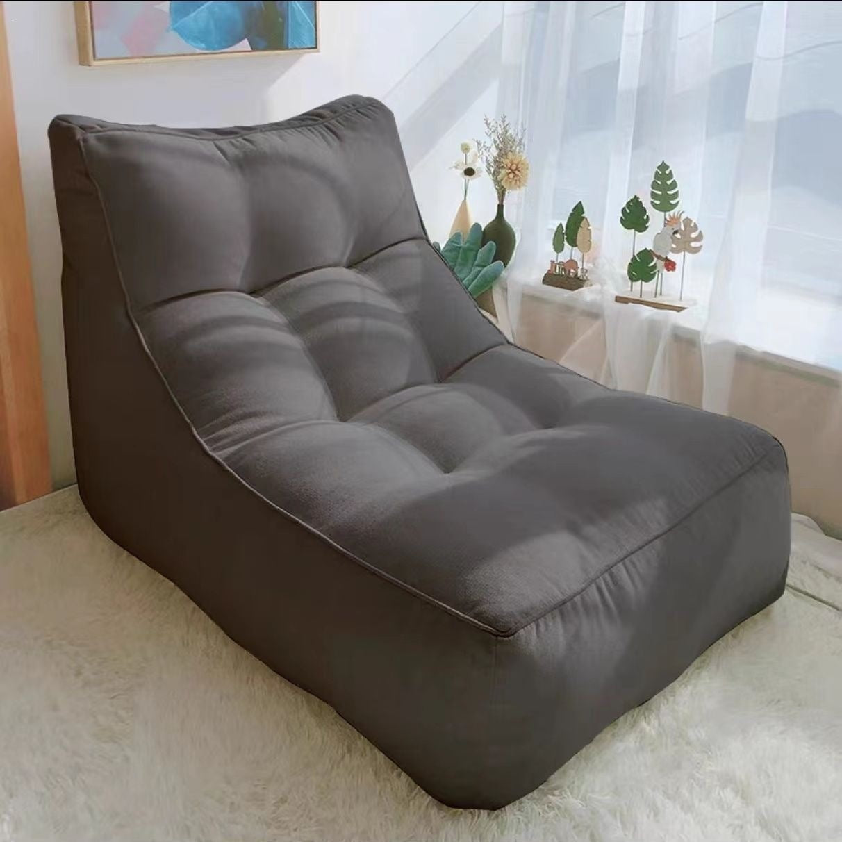 Single Leisure Chair Floor Lounge Bean Bag Tatami Lazy Sofa with Footrest
