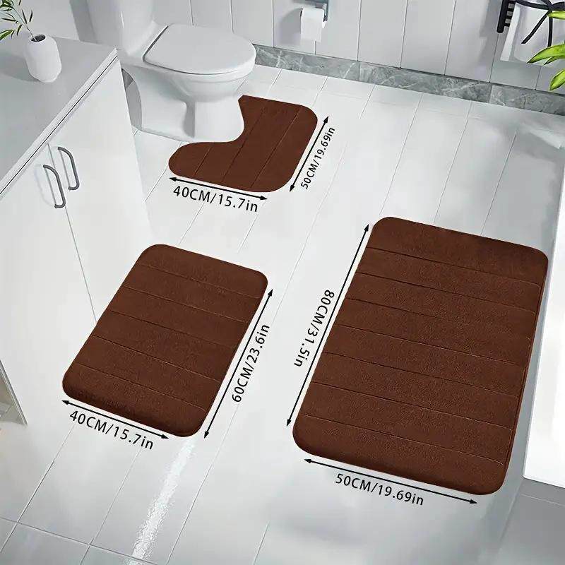 Quilted Coral Fleece Absorbent Non-Slip Bathroom Mat Set